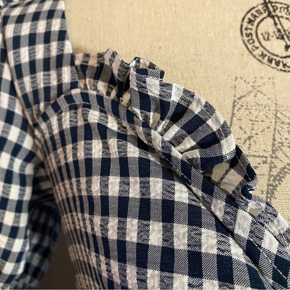 Topshop Gingham Sweetheart Dress Navy White Peek-a-Boo Tie Front Open Front - Picture 6 of 8